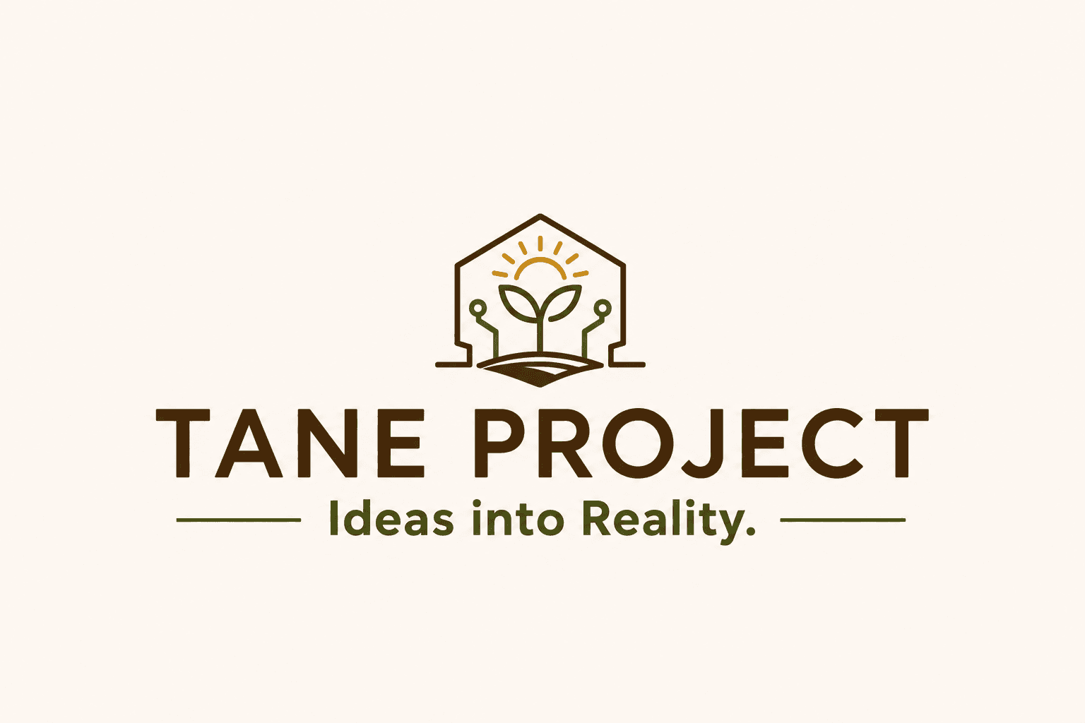 TANE PROJECTのロゴ。家のシルエットの中に、太陽と回路に見守られながら育つ芽が描かれている